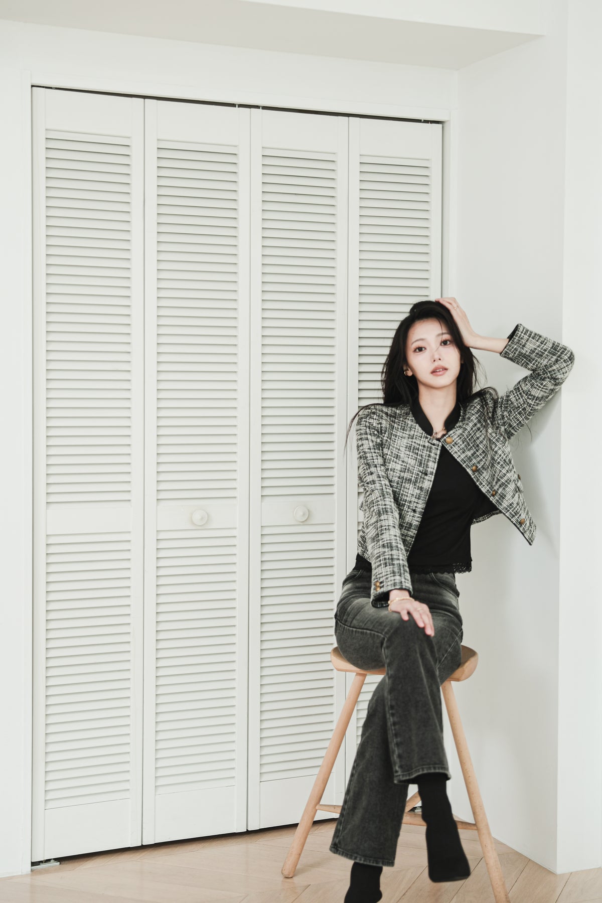 CROPPED TWEED JACKET - BLACK