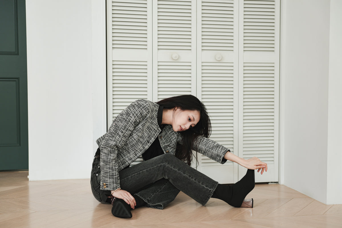 CROPPED TWEED JACKET - BLACK