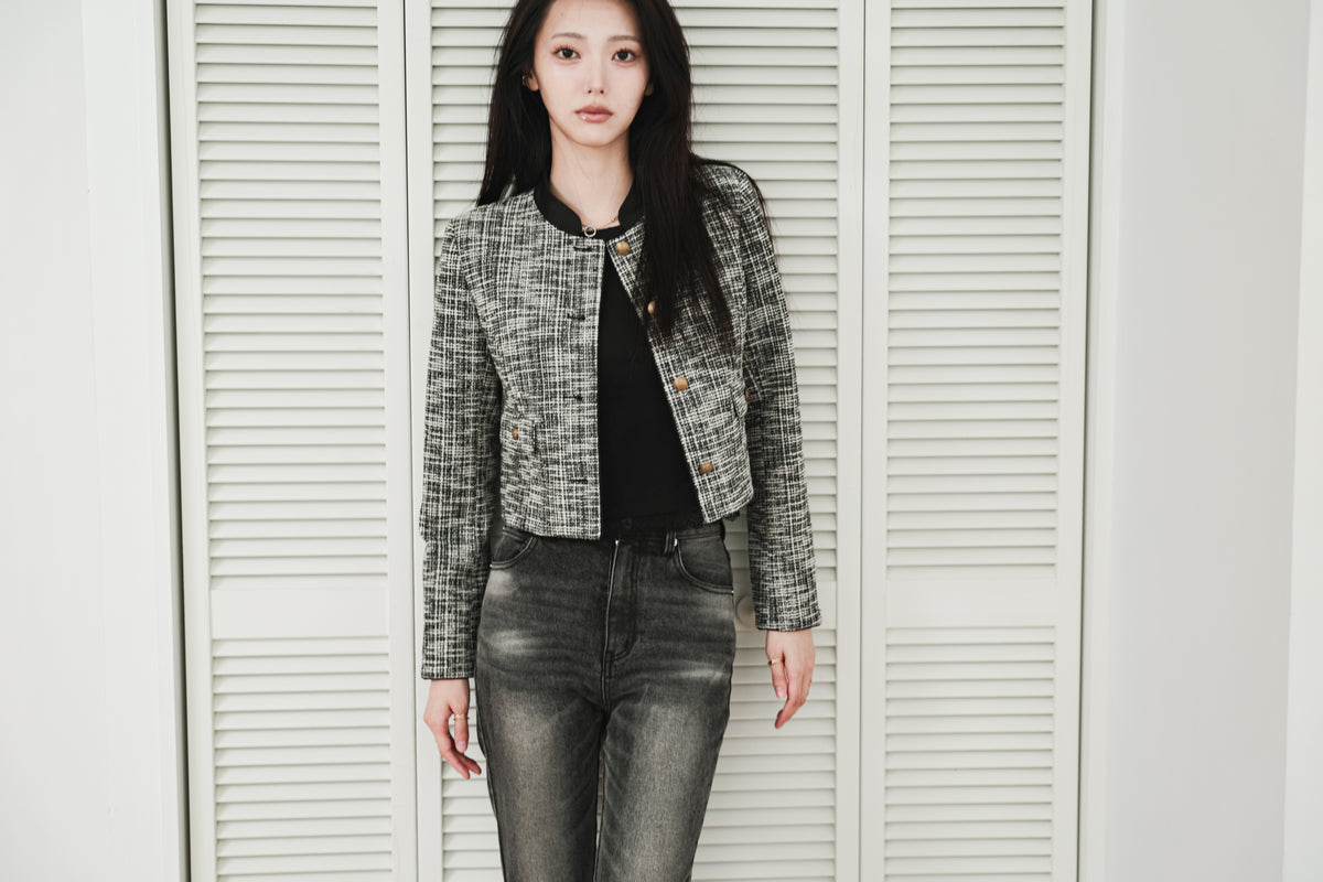 CROPPED TWEED JACKET - BLACK