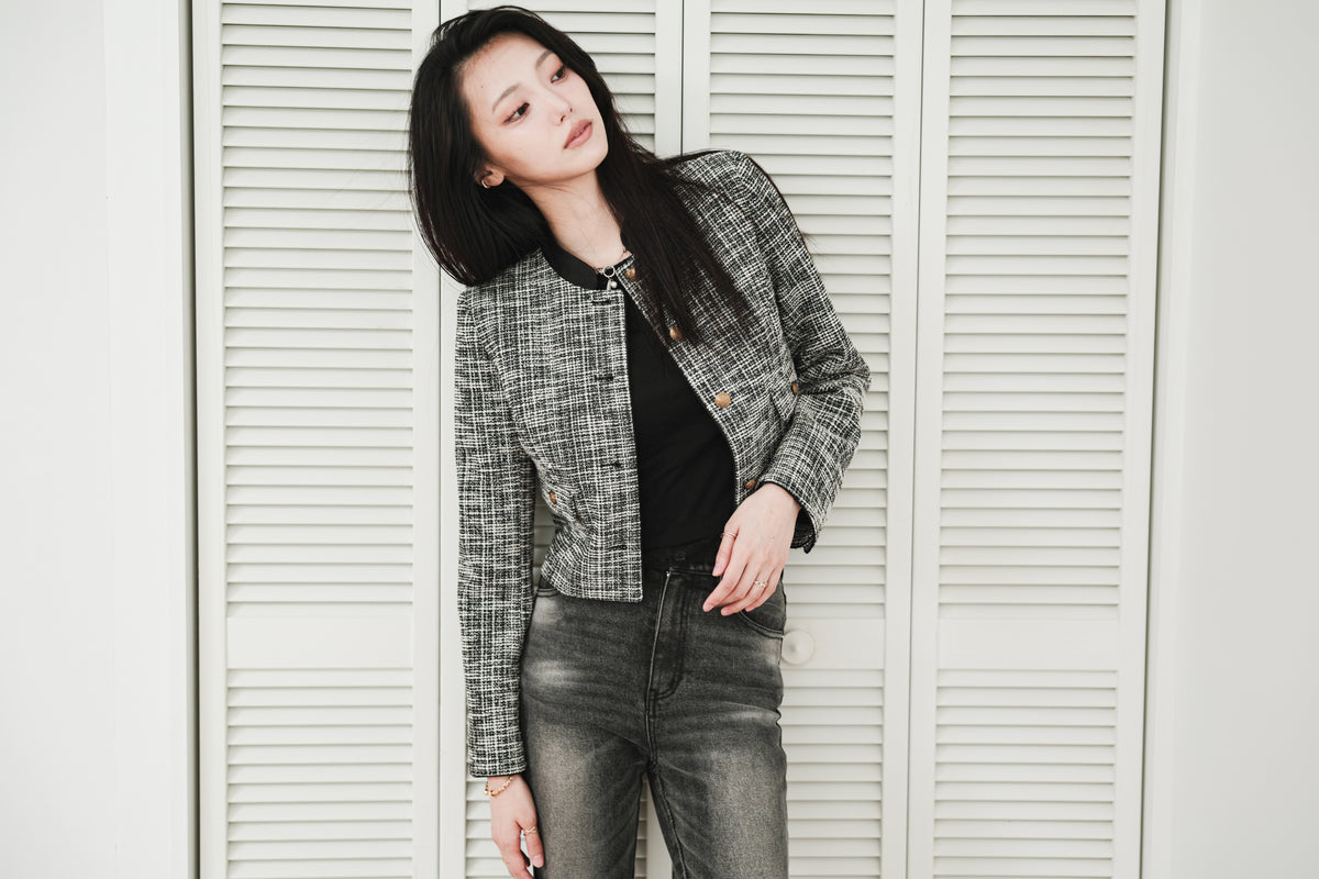 CROPPED TWEED JACKET - BLACK