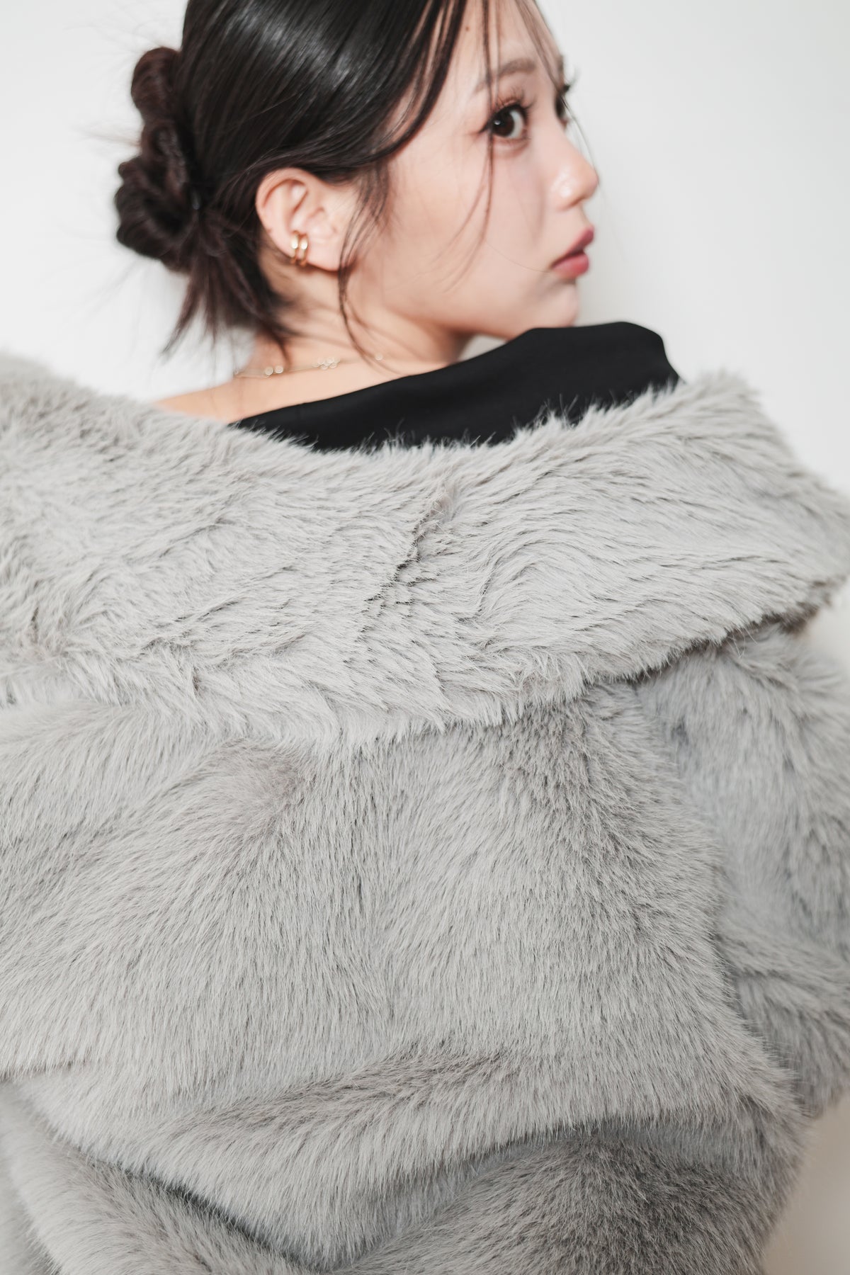 MIDI FAUX FUR COAT - GRAY