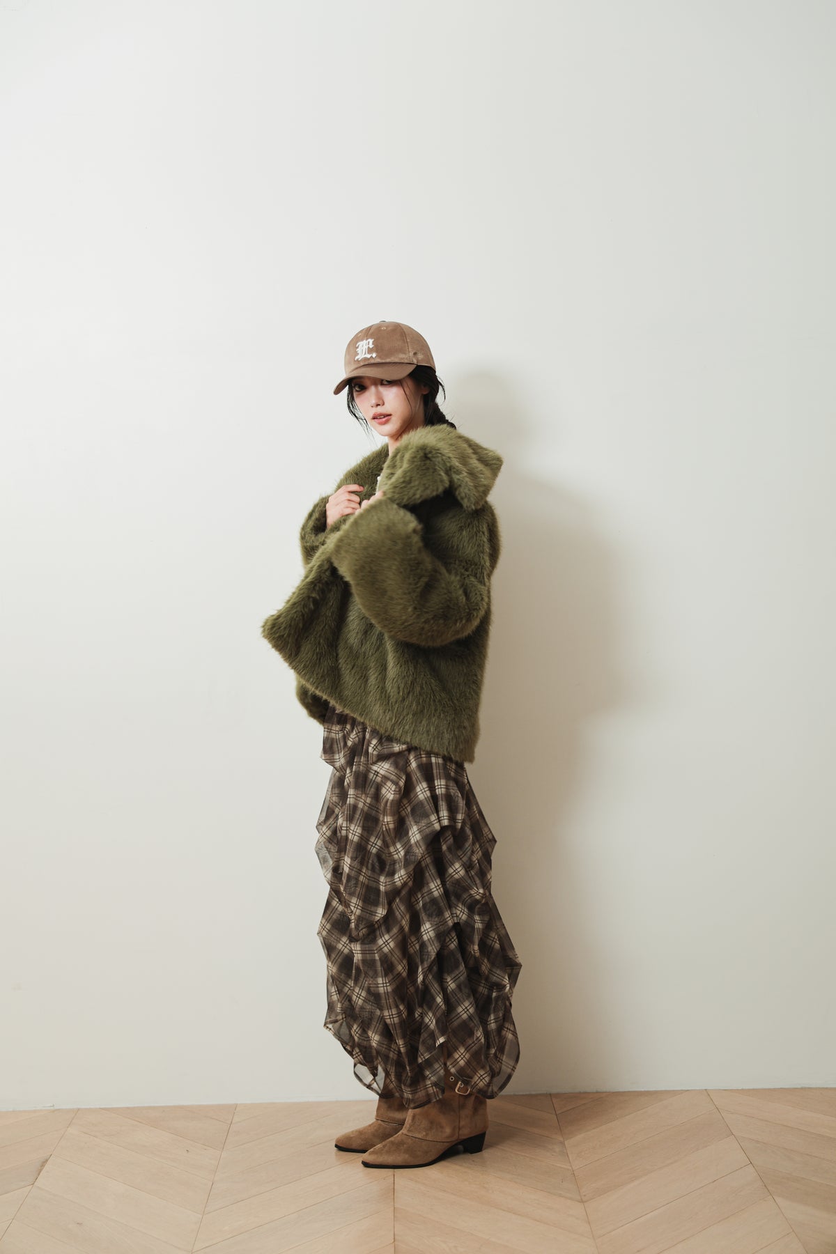 MIDI FAUX FUR COAT - GREEN