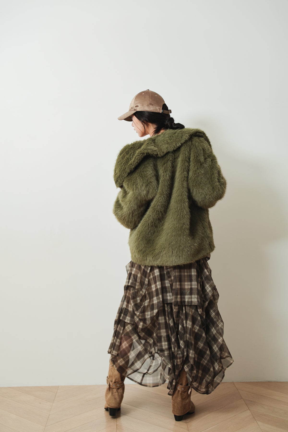MIDI FAUX FUR COAT - GREEN