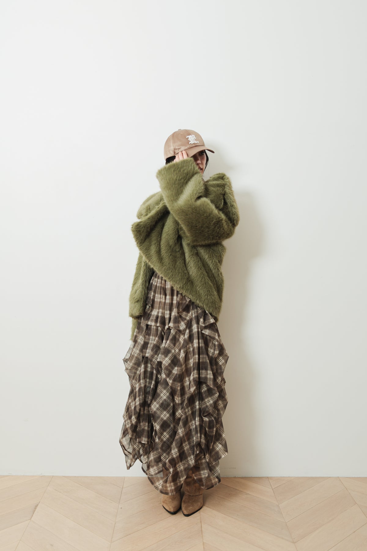 CHECK TULLE SKIRT - BROWN