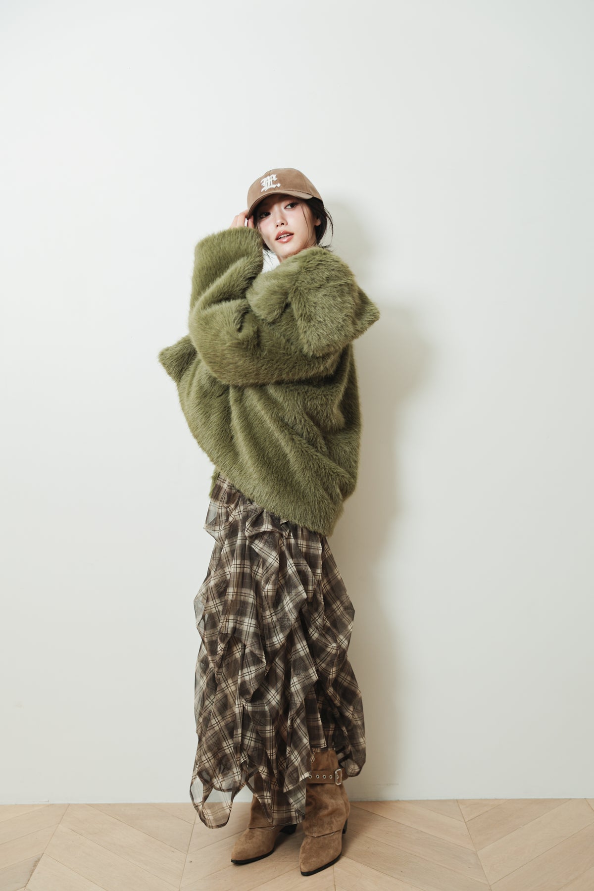 CHECK TULLE SKIRT - BROWN