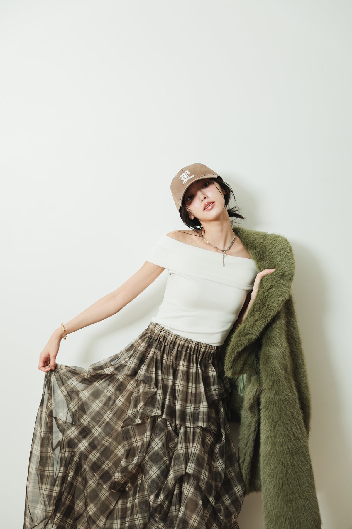 CHECK TULLE SKIRT - BROWN