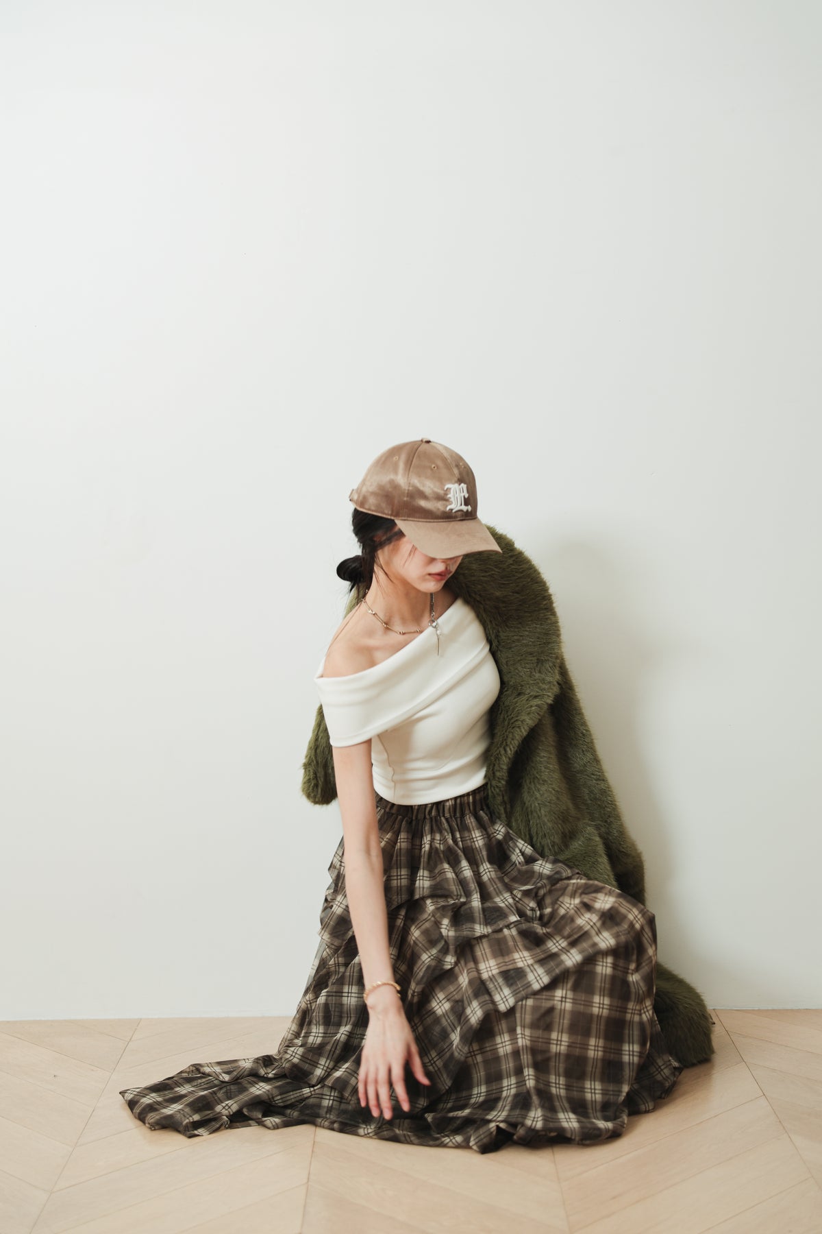 CHECK TULLE SKIRT - BROWN