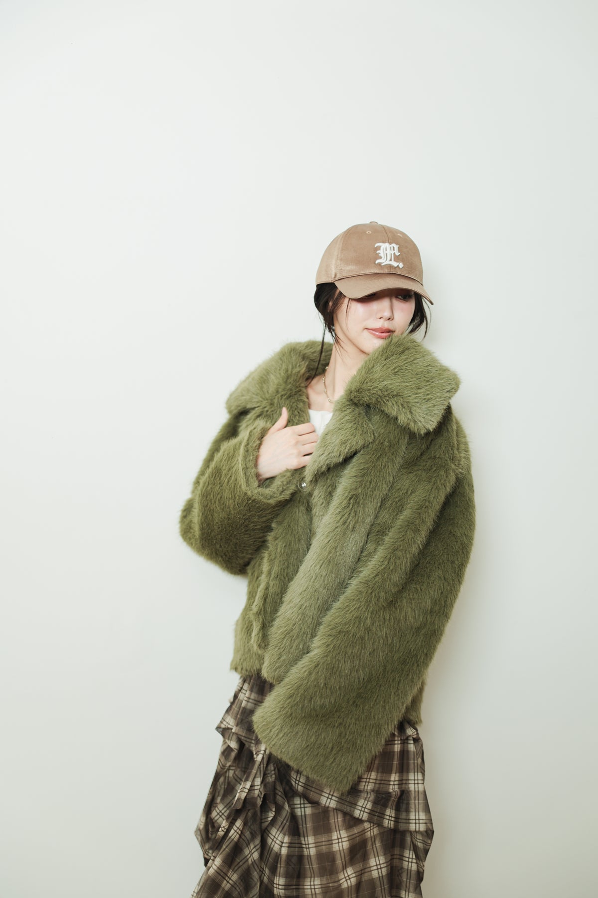 MIDI FAUX FUR COAT - GREEN