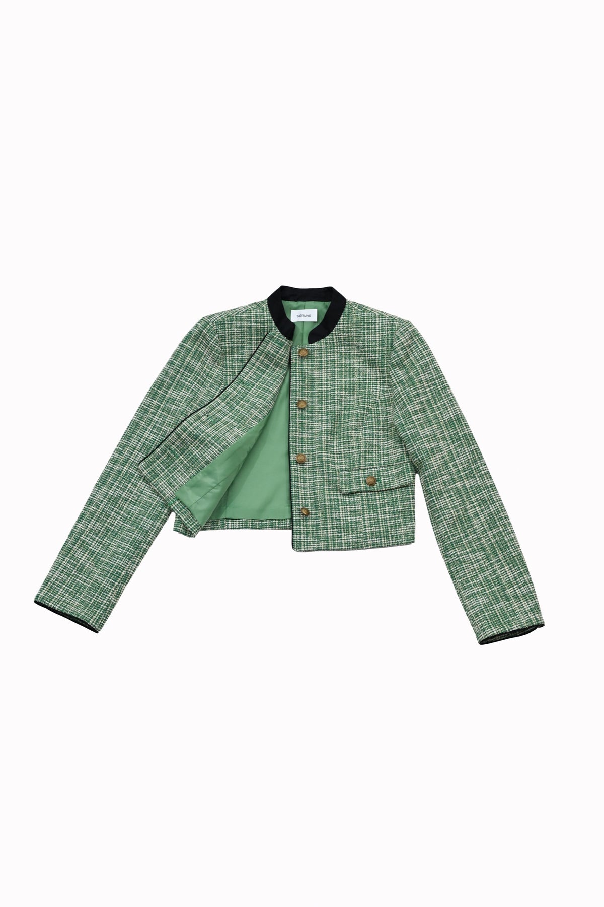 CROPPED TWEED JACKET - GREEN