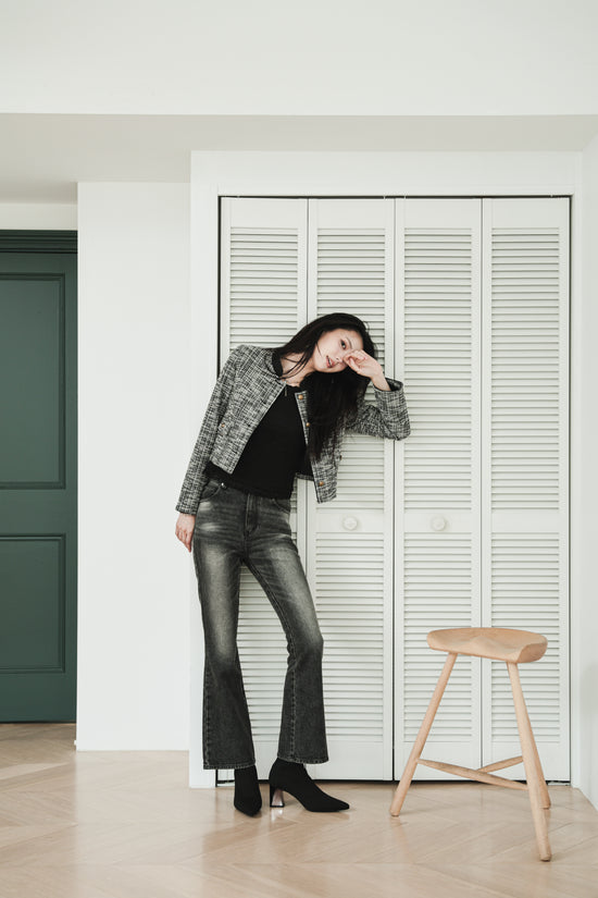 CROPPED TWEED JACKET - BLACK