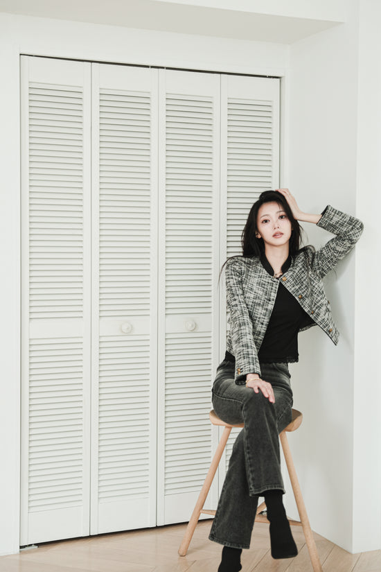 CROPPED TWEED JACKET - BLACK