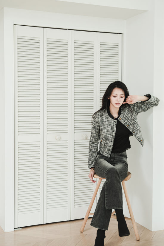 CROPPED TWEED JACKET - BLACK