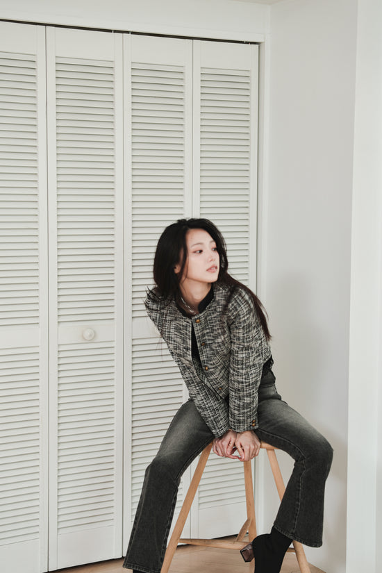 CROPPED TWEED JACKET - BLACK