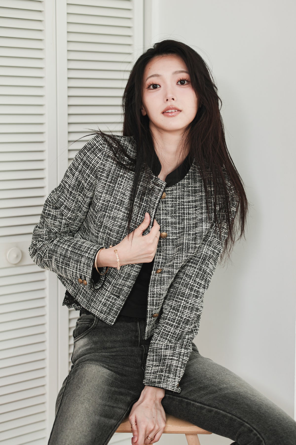 CROPPED TWEED JACKET - BLACK