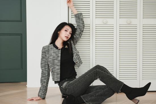 CROPPED TWEED JACKET - BLACK