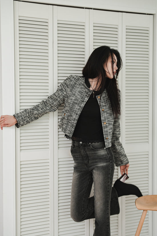 CROPPED TWEED JACKET - BLACK