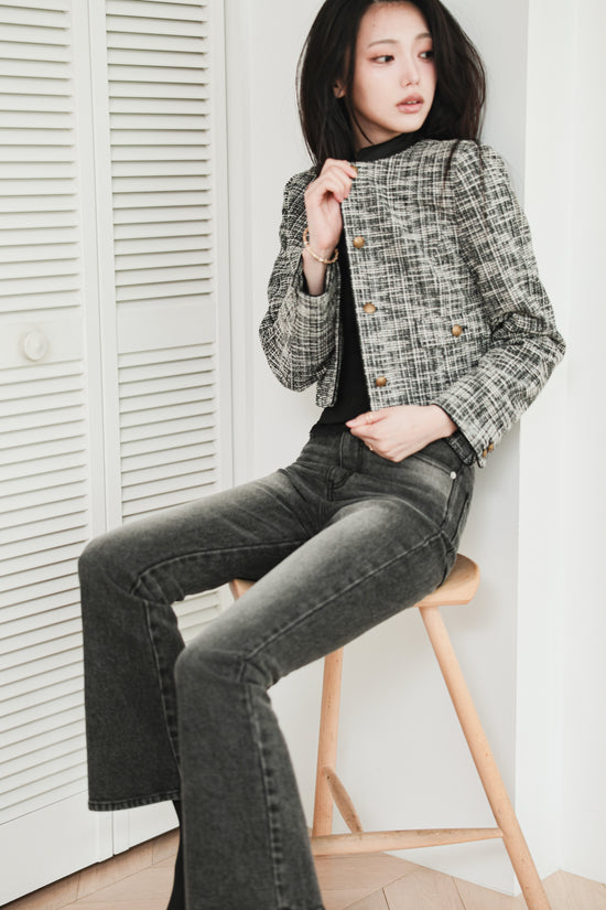 CROPPED TWEED JACKET - BLACK