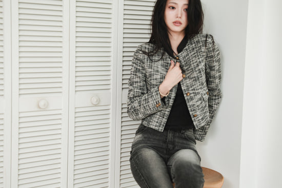 CROPPED TWEED JACKET - BLACK