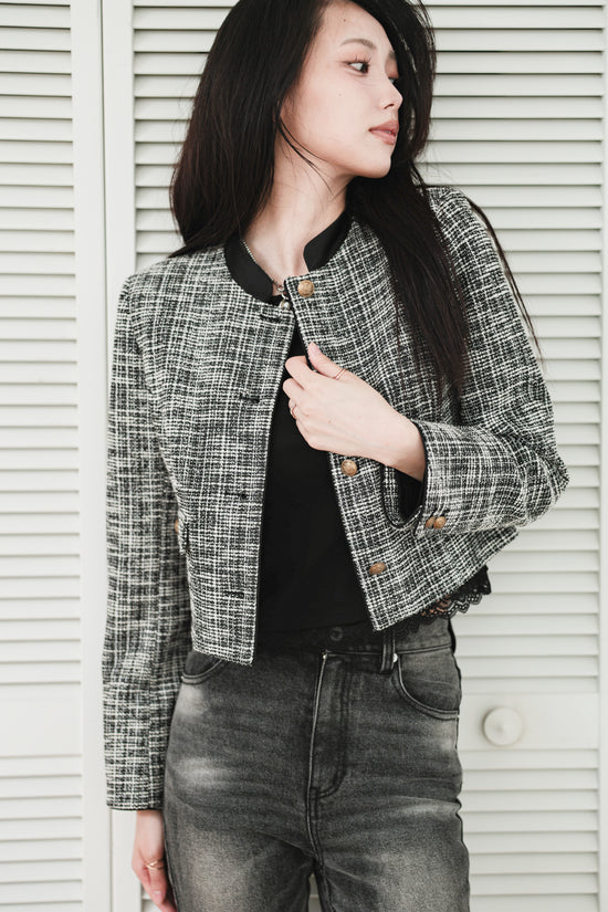 CROPPED TWEED JACKET - BLACK