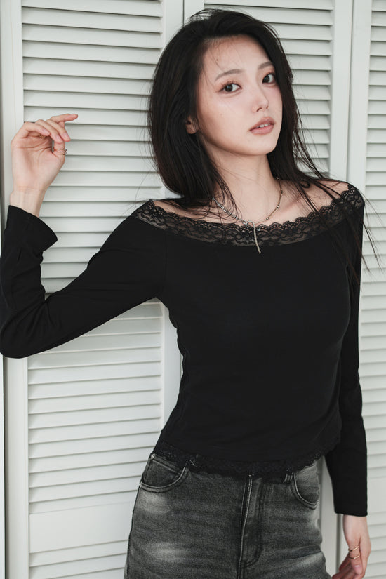 LACE OFF SHOULDER TOP - BLACK