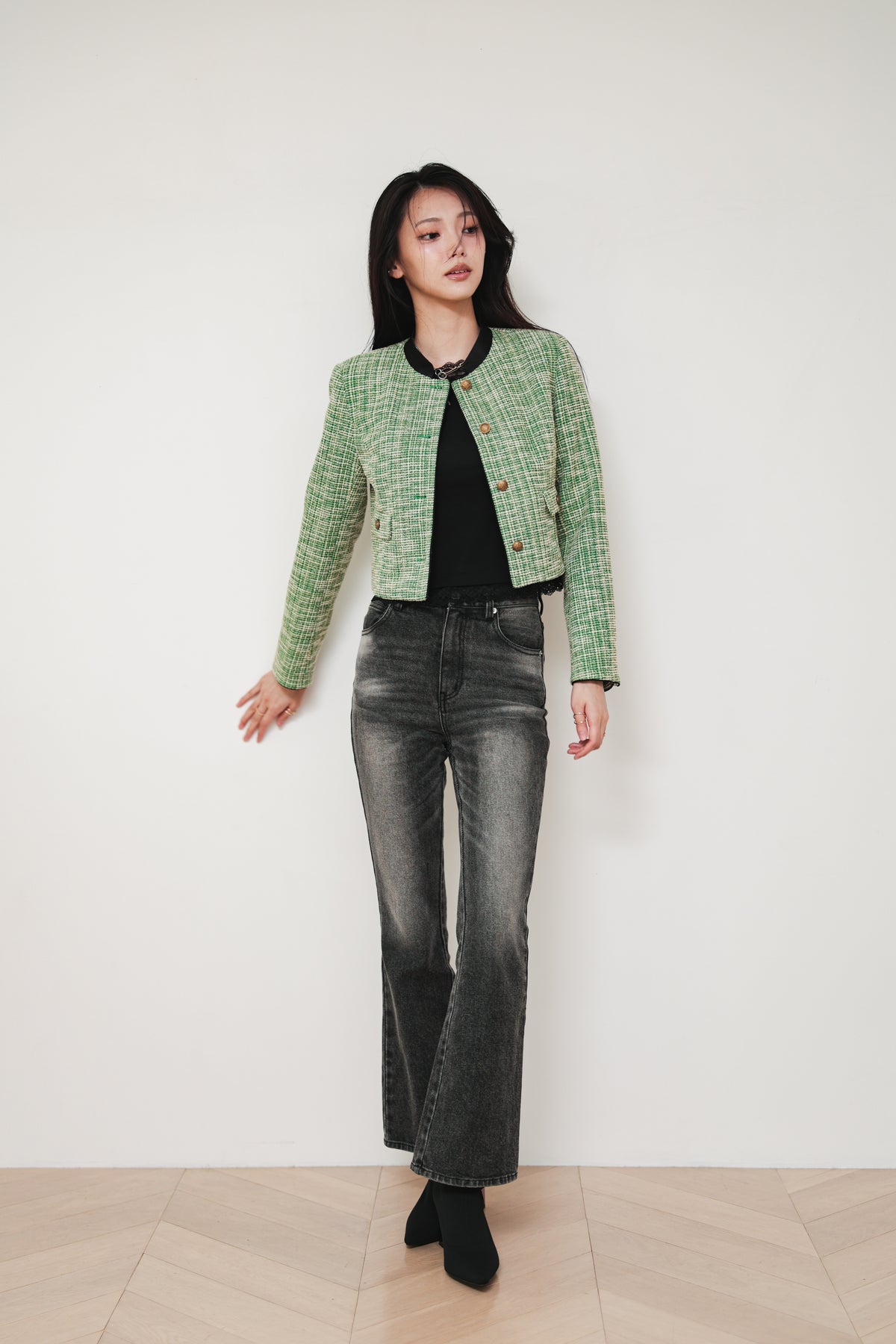 CROPPED TWEED JACKET - GREEN