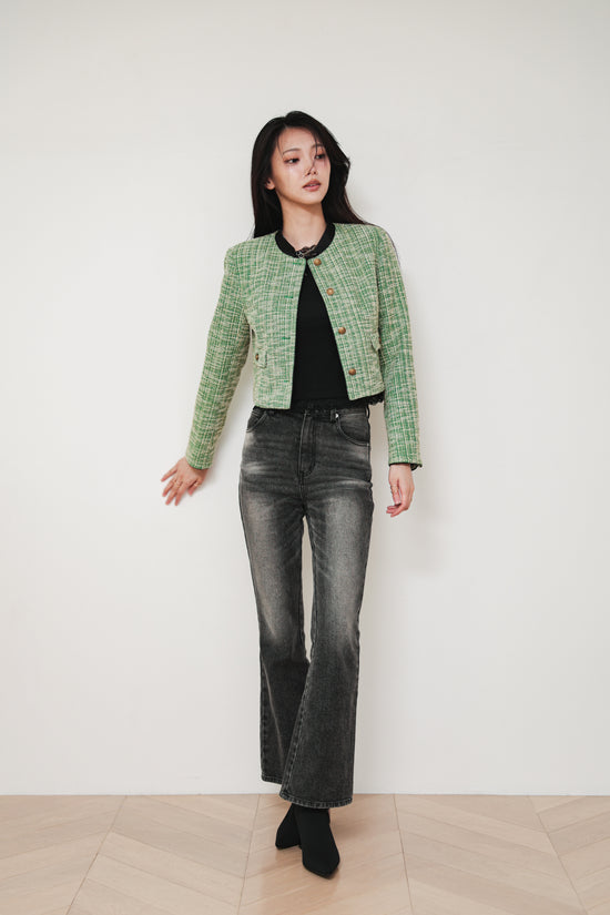 CROPPED TWEED JACKET - GREEN