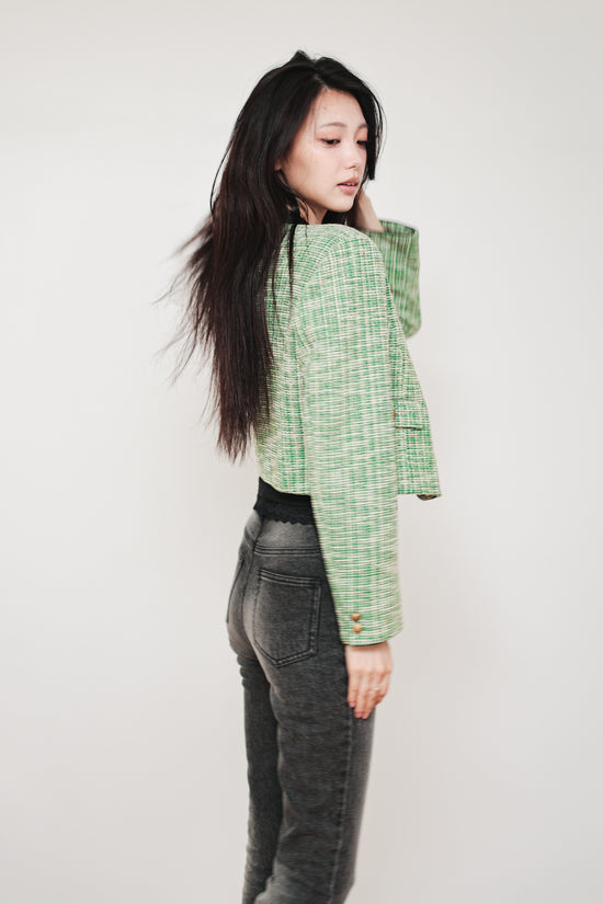 CROPPED TWEED JACKET - GREEN