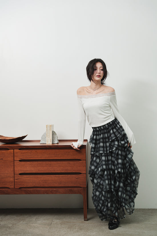 LACE OFF SHOULDER TOP - OFF WHITE