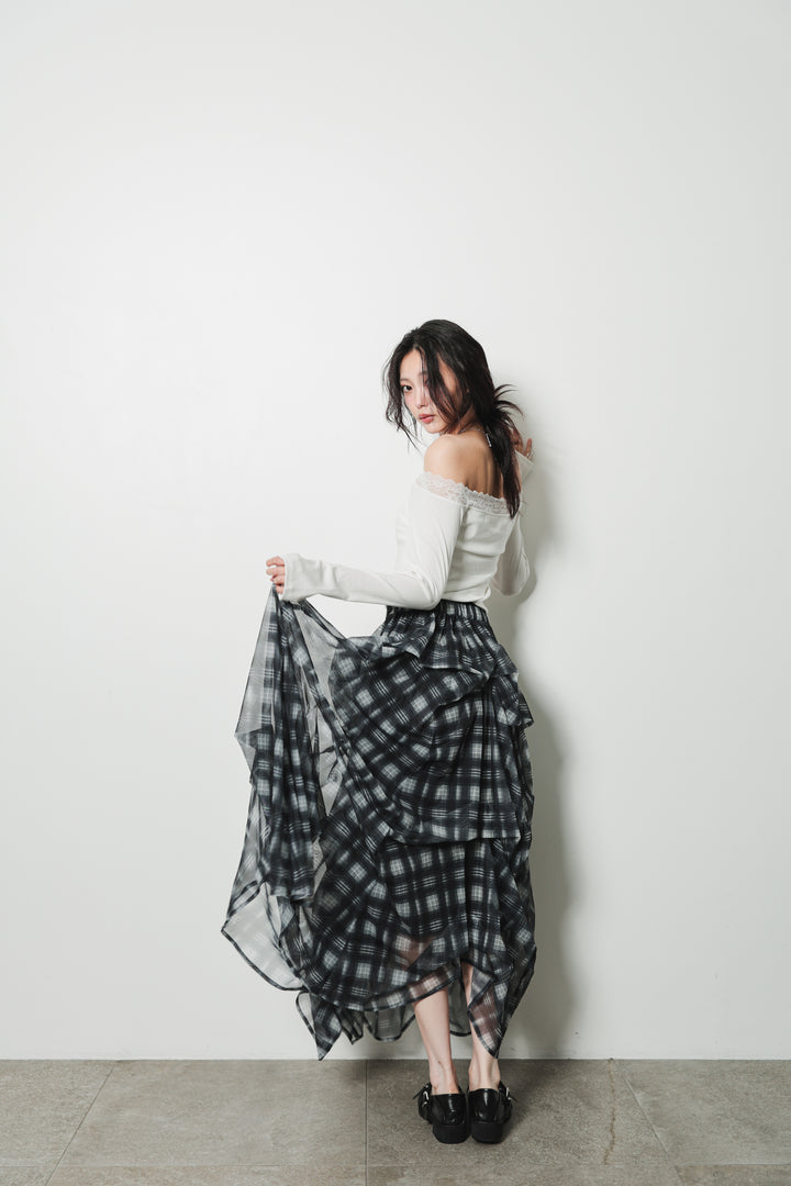 CHECK TULLE SKIRT - BLACK