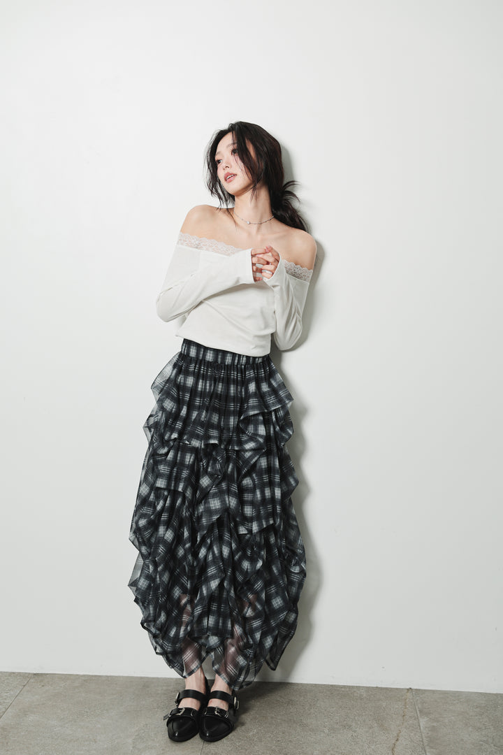 CHECK TULLE SKIRT - BLACK