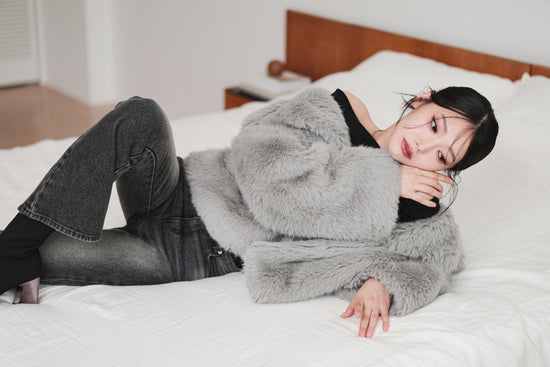 MIDI FAUX FUR COAT - GRAY