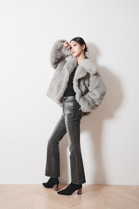 MIDI FAUX FUR COAT - GRAY