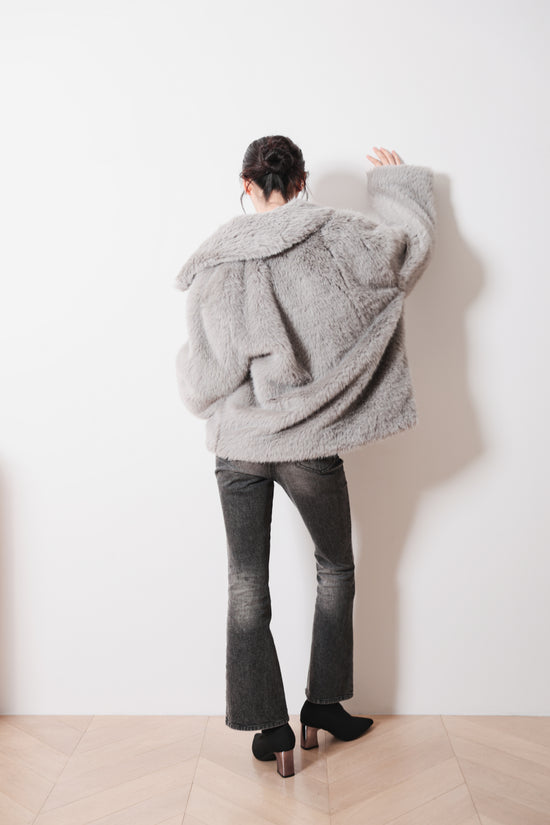 MIDI FAUX FUR COAT - GRAY