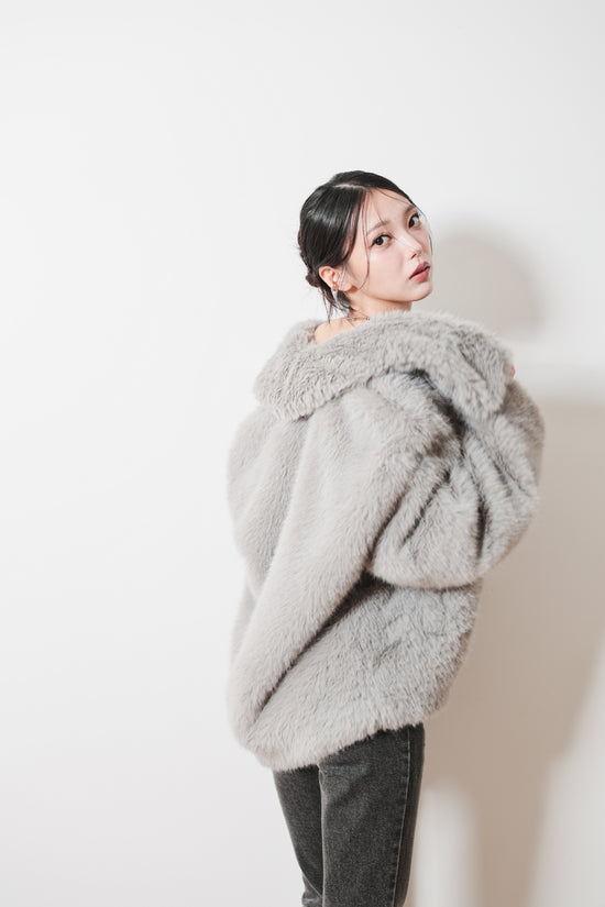 MIDI FAUX FUR COAT - GRAY