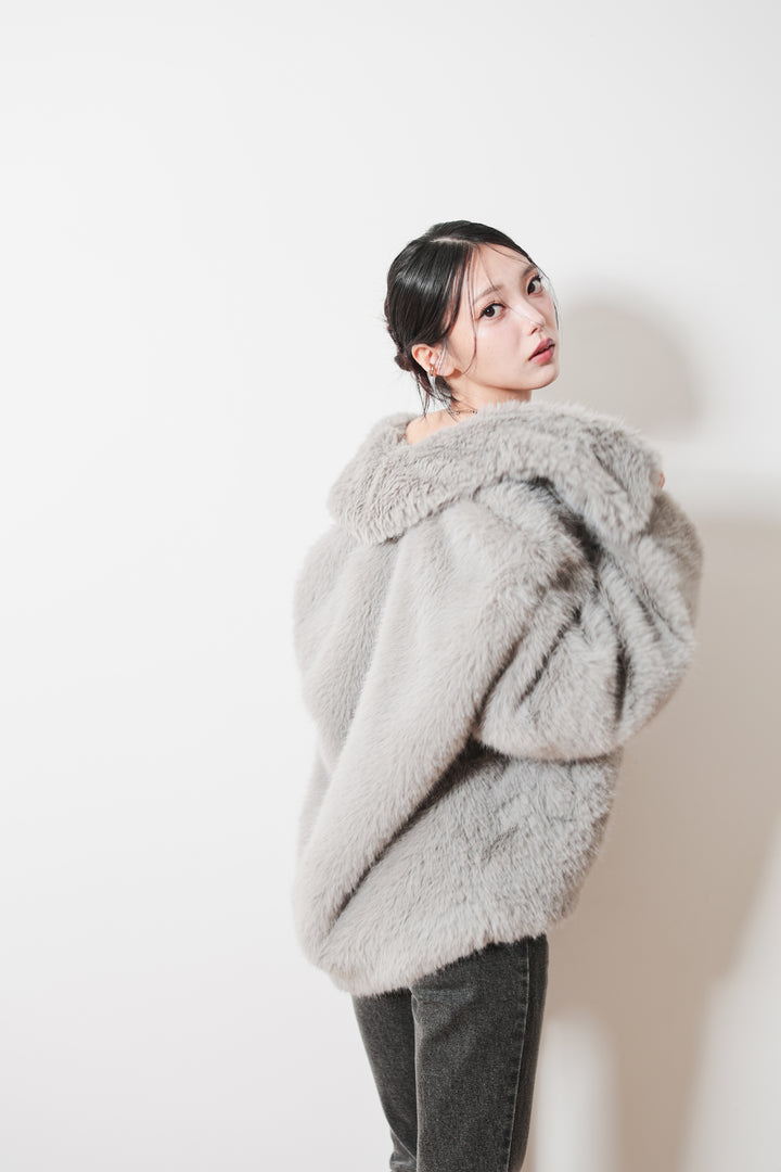 MIDI FAUX FUR COAT - GRAY