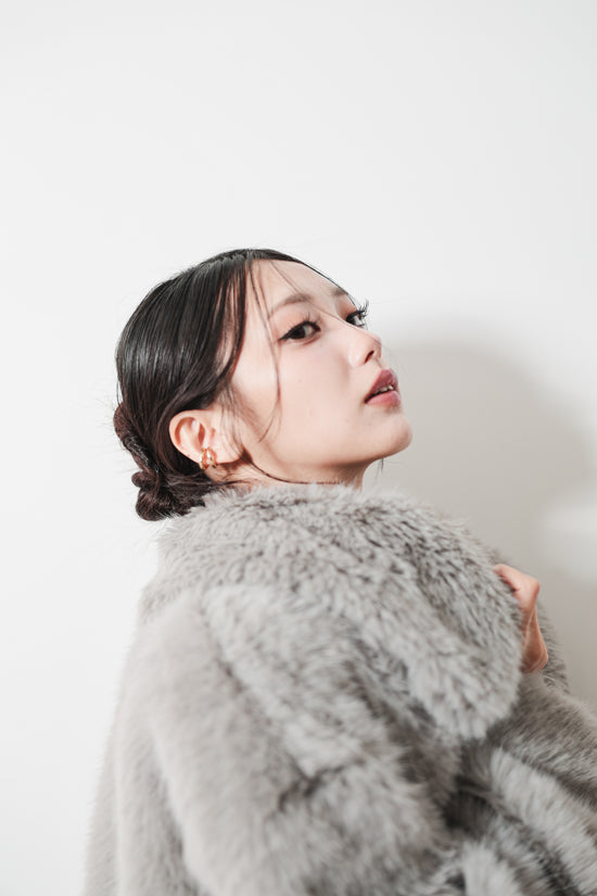MIDI FAUX FUR COAT - GRAY