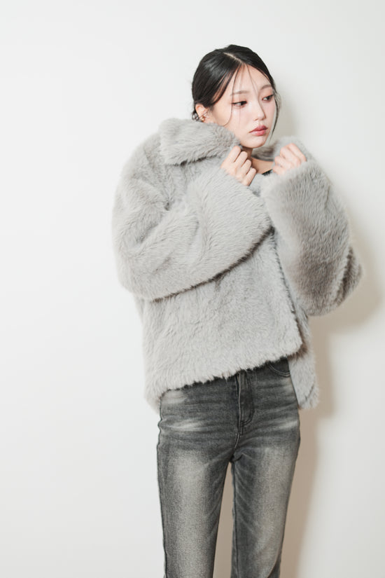 MIDI FAUX FUR COAT - GRAY