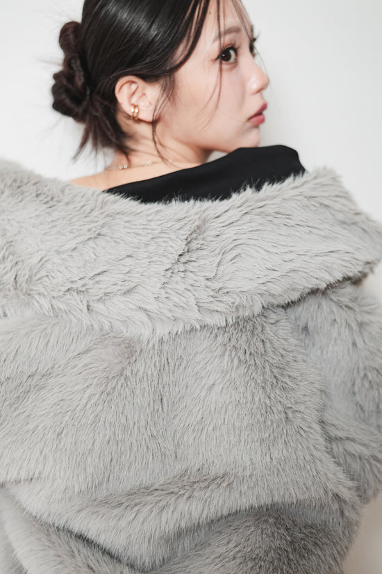 MIDI FAUX FUR COAT - GRAY