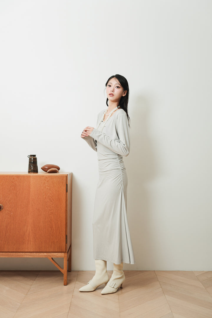 CROPPED CARDIGAN & GATHERED DRESS