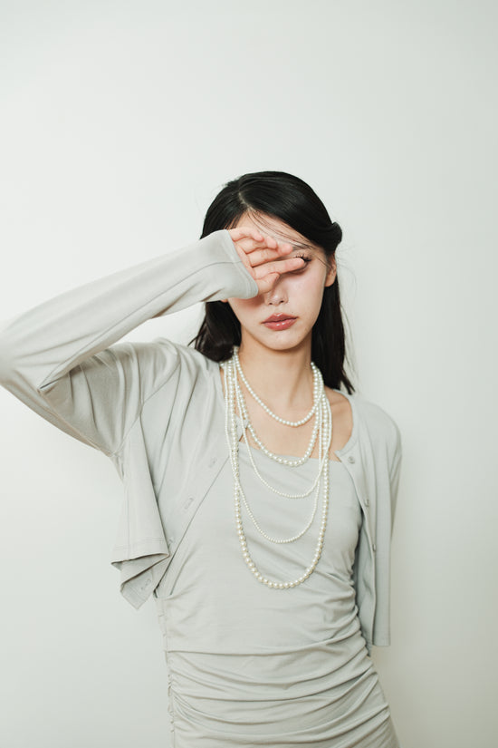 CROPPED CARDIGAN & GATHERED DRESS