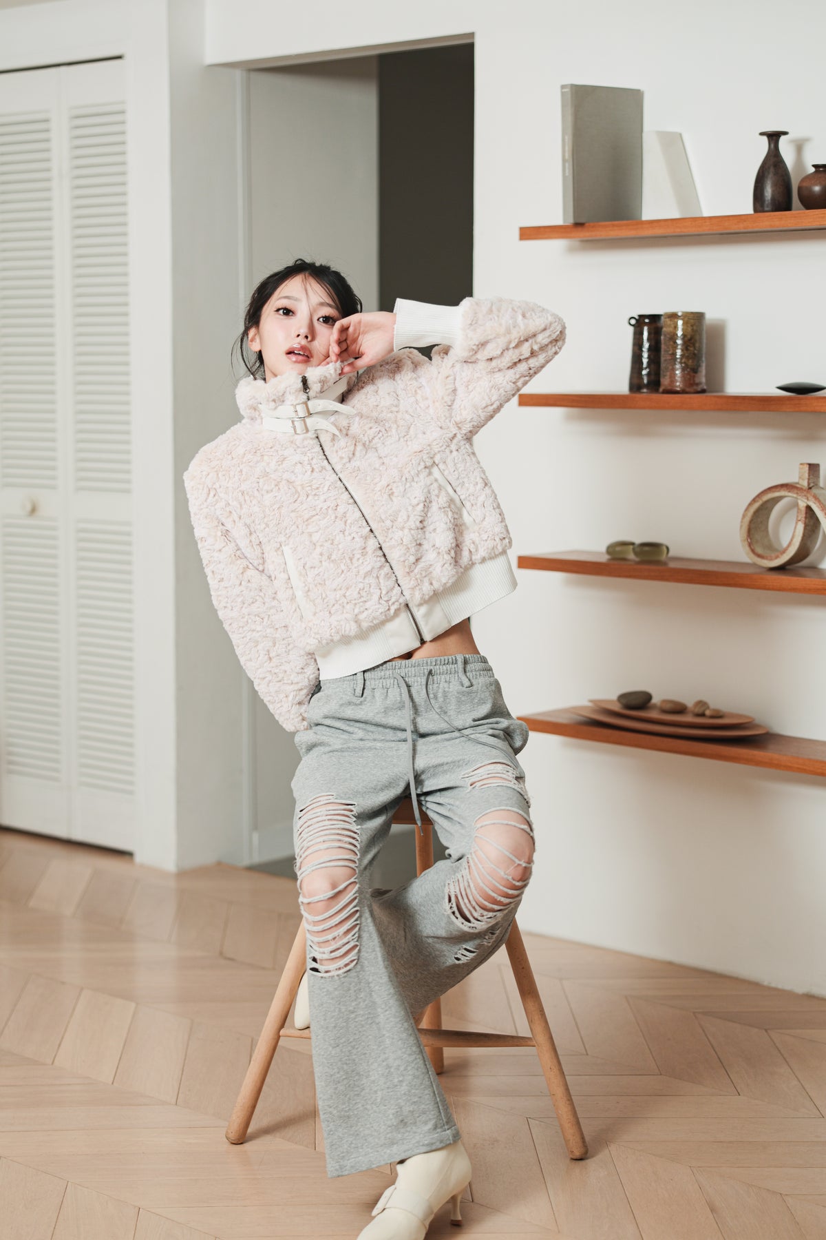 DOUBLE BELT FUR BLOUSON