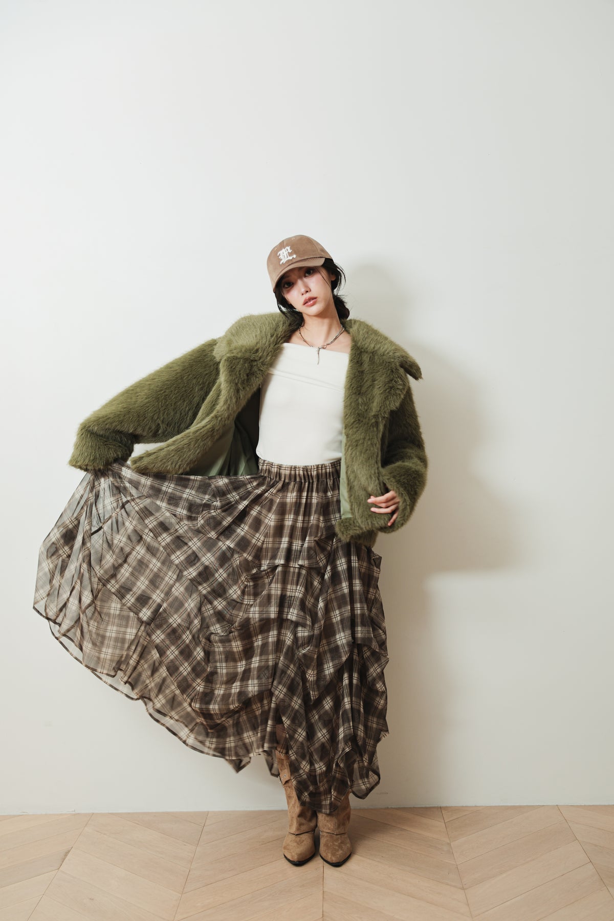 MIDI FAUX FUR COAT - GREEN