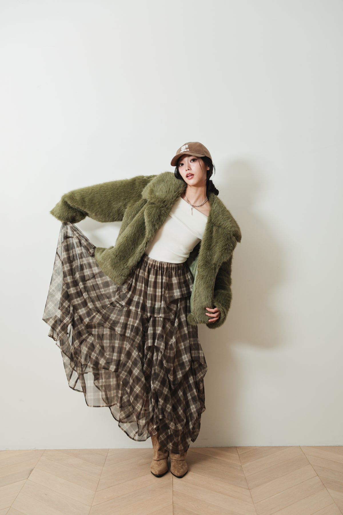 MIDI FAUX FUR COAT - GREEN