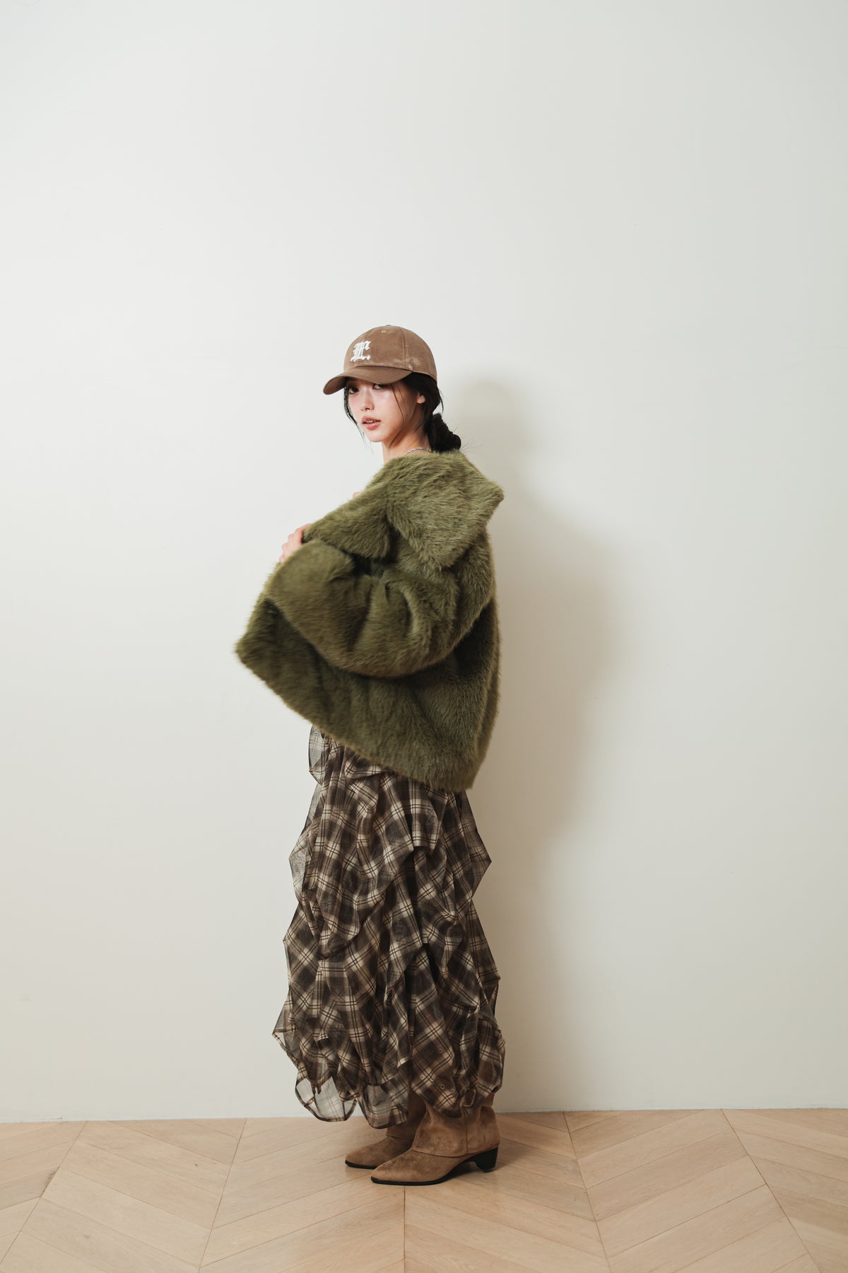 CHECK TULLE SKIRT - BROWN