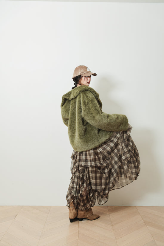 CHECK TULLE SKIRT - BROWN