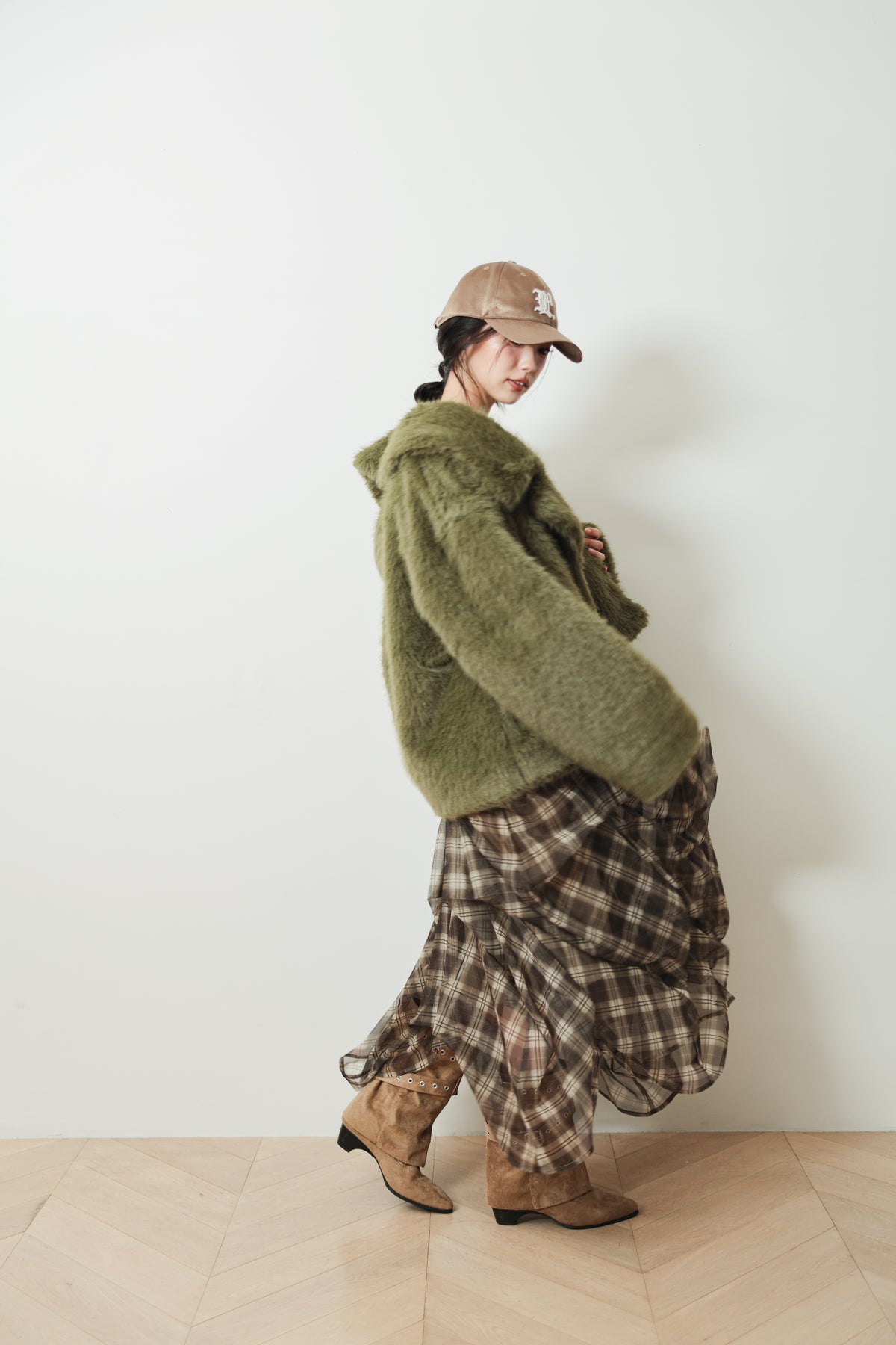 MIDI FAUX FUR COAT - GREEN