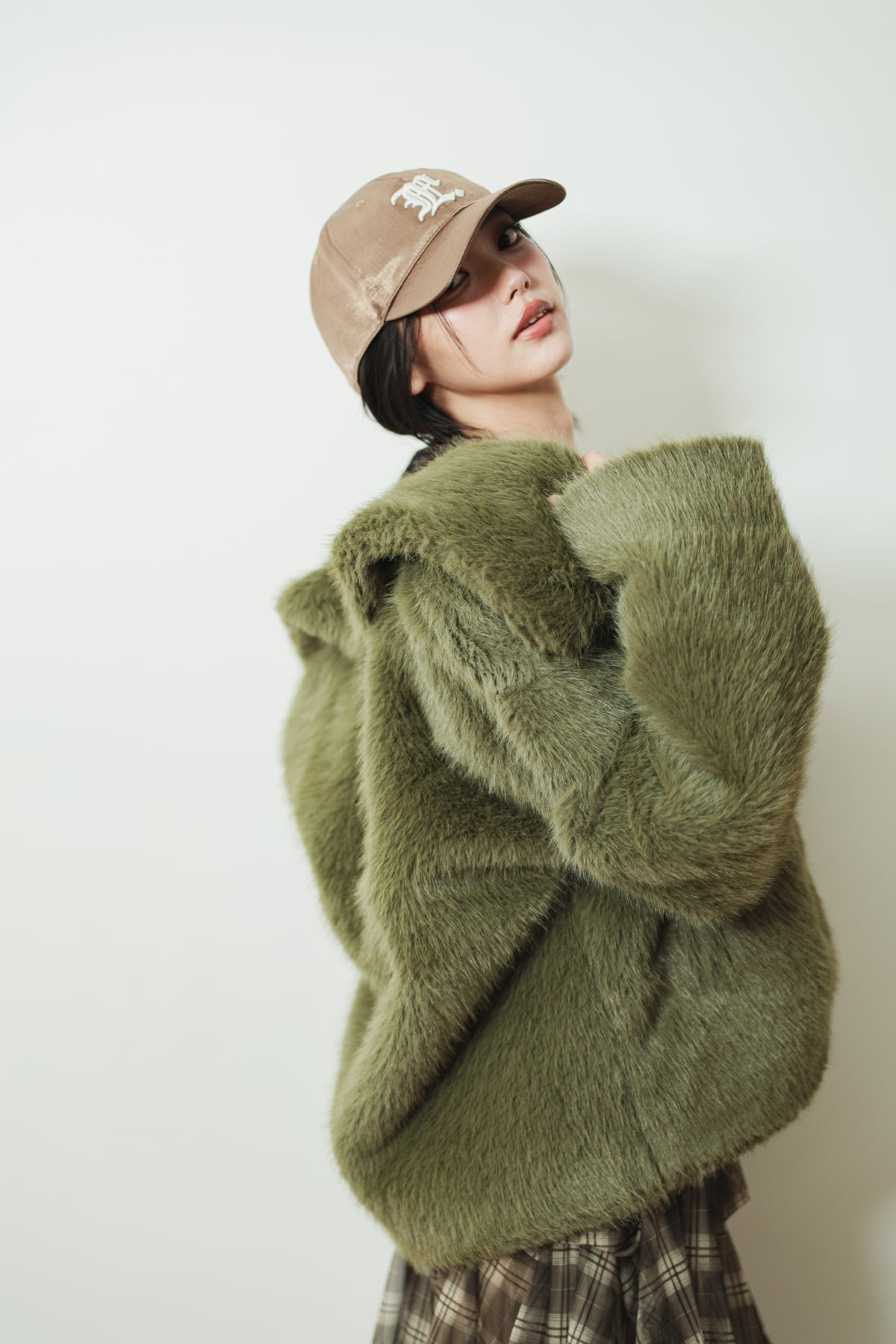 MIDI FAUX FUR COAT - GREEN