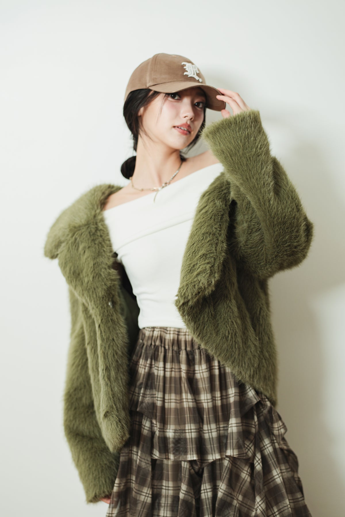 MIDI FAUX FUR COAT - GREEN