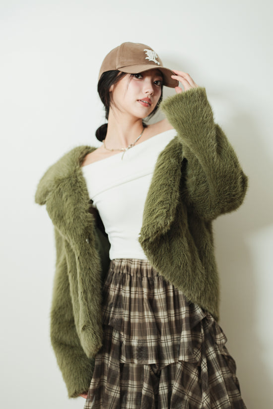 MIDI FAUX FUR COAT - GREEN