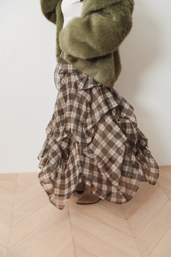 CHECK TULLE SKIRT - BROWN